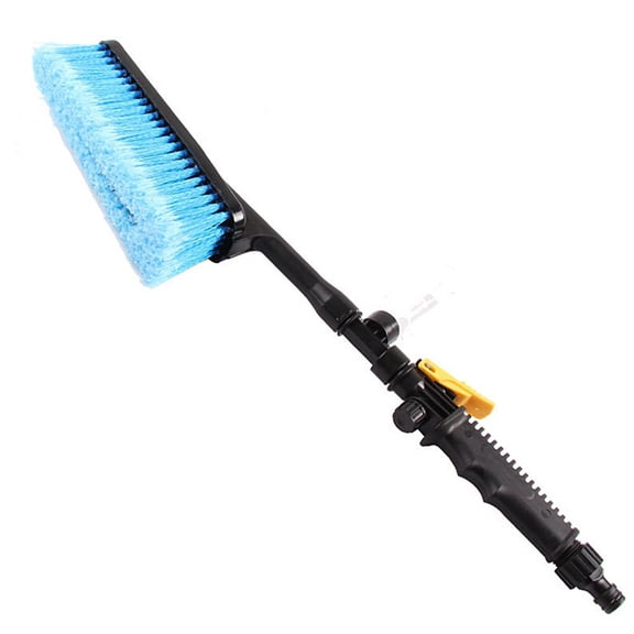 Car Wash Brush, Hose Adapter Spray Nozzle Flow Through Scrubbing Tool Vehicle Truck RV Cleaning Blue Soft Bristles Detailing Equipment High Pressure Water Sprayer Blue