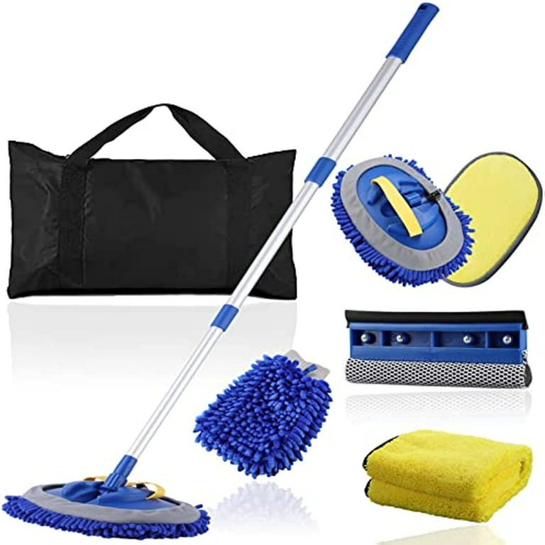 Car Wash Brush Kit with 41 Long Handle,5 in 1 Car Cleaning Mop,Microfiber  Car Wash Brush,Glass Scrubber Vehicle Cleaner Kit,Blue