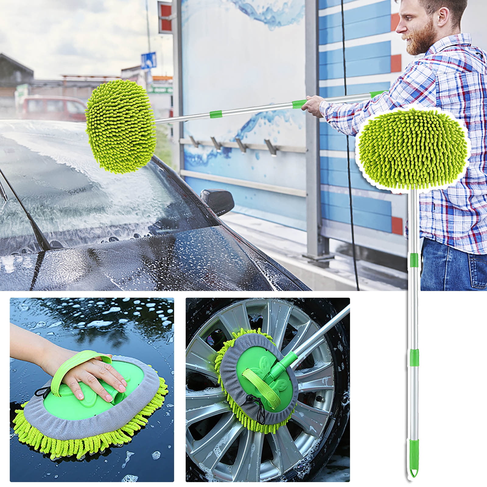 7 PCS Car Wash Kit, Car Cleaning Tools with Soft Microfiber Cloth Towels,  Wash Mitt Sponge, Window Water Blade, Car Air Vent Brush