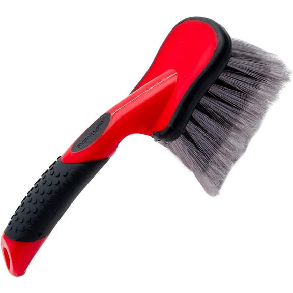 Car Wash Brush, Wheel and Fender Short Handle Tire Cleaner for Detailing, 10 Inch, Red/Black