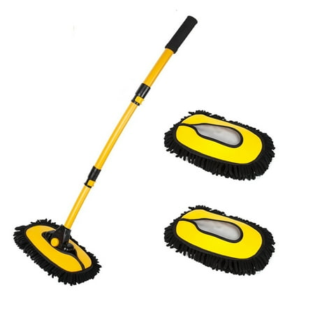 Car Wash Brush with Telescopic Handle Chenille Microfiber Car Cleaning Brush Kit Supplies Car Washing Mop Set Yellow
