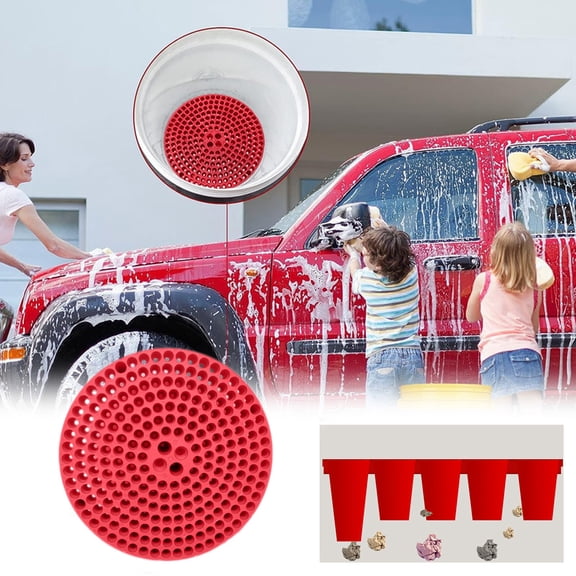 Car Wash Bucket Filter Screen - Plastic Sand & Gravel Grit Guard Insert for Car Wash Isolation Net | Protects Vehicle Paint | 9.25 in Diameter, 1-Pack, Red/Blue