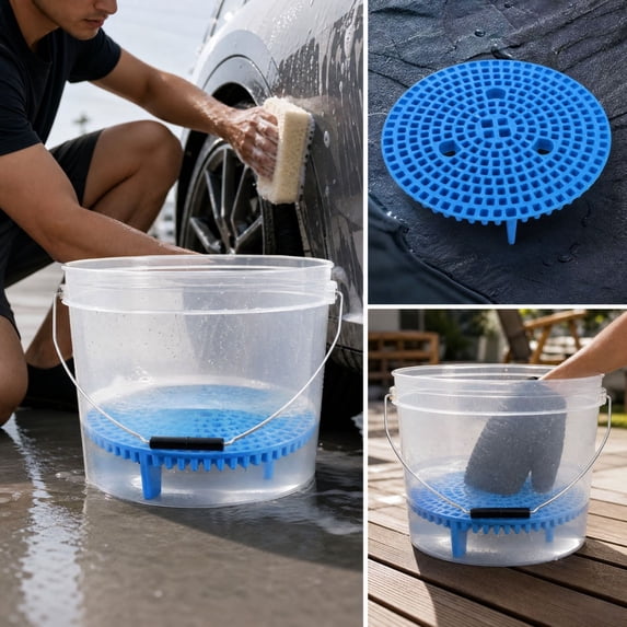 Car Wash Bucket Grit Guard Inserts, 10.51" Automotive Bucket Dirt Trap for 3-5 Gallon Buckets, Wash Mitt Grit Separator with Finger Holes for Car Detailing,Blue