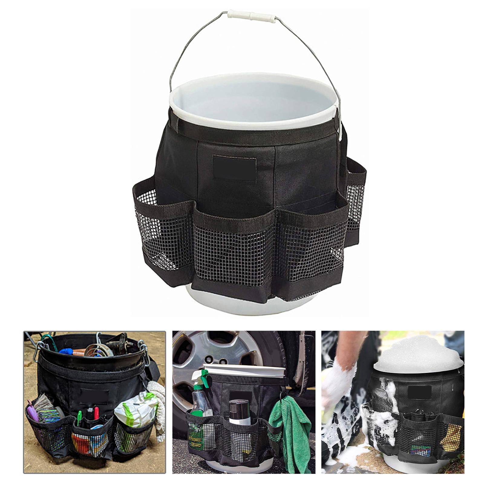 Car Wash Bucket Tool Organizer with Exterior Mesh Pockets Fishing Bucket  Storage