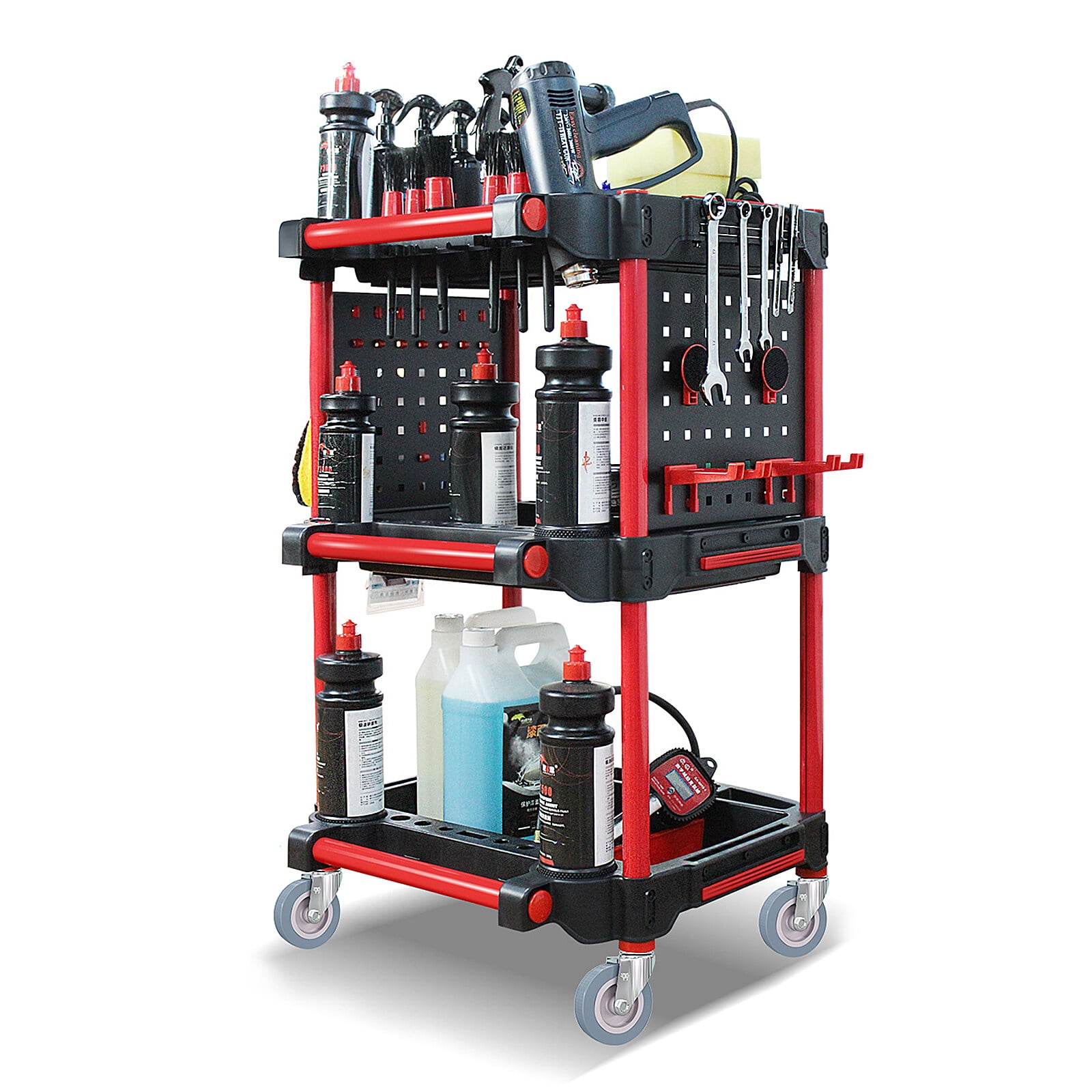 AOMOTA Heavyduty Rolling Car Detailing Cart with Maintenance Tray and