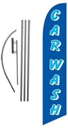Car Wash Feather Flag Banner Swooper Flag Kit  Car Wash Signs  Pole Kit and Ground Spike Included Blue,Cyan