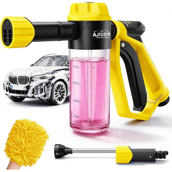 Car Wash Foam Gun for Garden Hose, Foam Cannon Car Wash Kit with Microfiber Wash Mitt, High Pressure Nozzle & 3 Spray Modes, Hose Foam Blaster for Cars, Trucks, RV, Motorcycle Cleaning