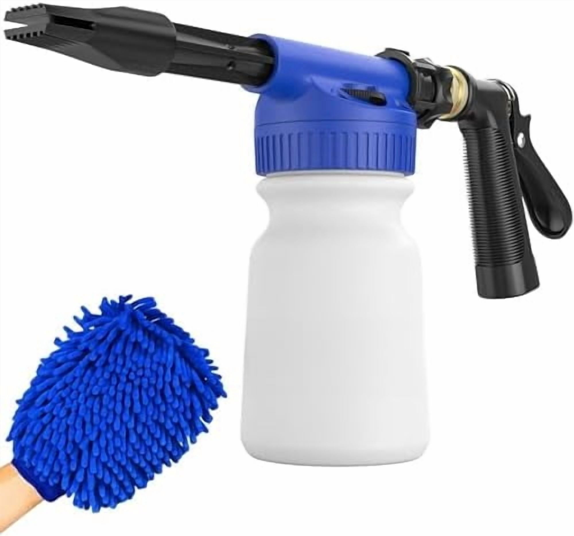 Car Wash Foam Gun + Microfiber Wash Mitt - Foam Cannon Works with Any Soap - Garden Hose Car Foam Sprayer - Car Wash Kit - Car Accessories Foam Blaster (Blue Foam Gun with Mitt)