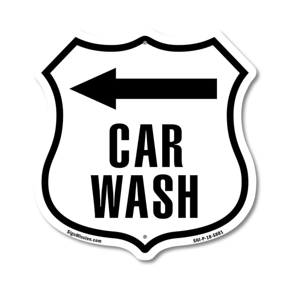 Car Wash Left (2 Pack) 18 inch X 18 inch Shield Shaped Commercial Grade Plastic Signs Weather Resistant Made in the USA