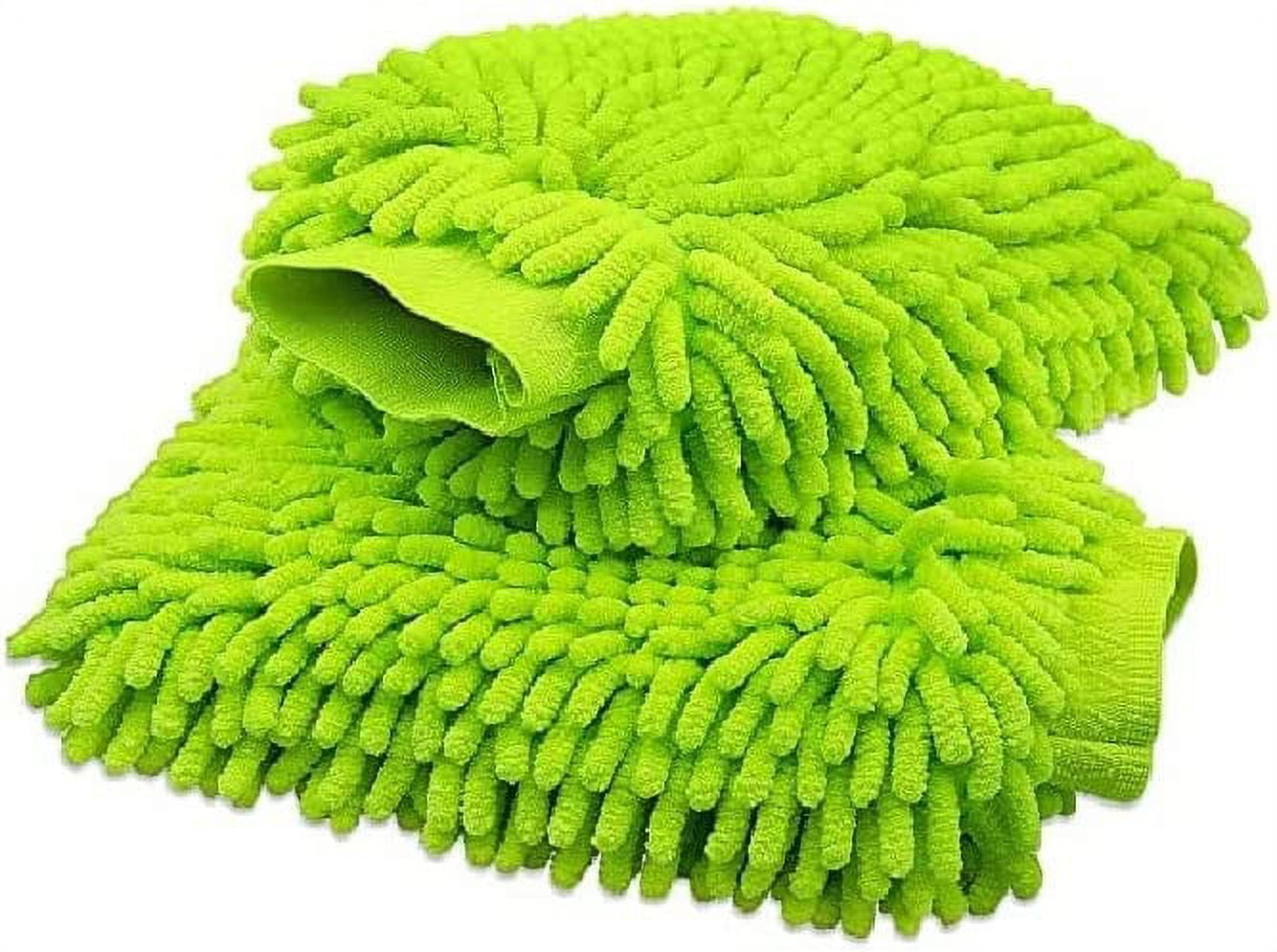 Car Wash Mitt 2 Pack Premium Chenille Microfiber Wash Mitt Thickened for Car Cleaning Mitts Tools for Winter (Green x2)