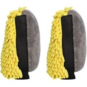 Car Wash Mitt, Chenille Microfiber Wash Mitt Scratch Free - Waterproof Multi-Function Wash Mitt (2 Pack)