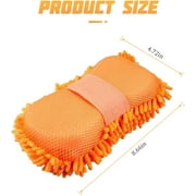 Car Wash Mitt, Double-Sided with Chenille ,Sponge Washing Tools for Truck, SUV, RV, Boat, and Motorcycle, Great for Everyday Cleaning (yellowish green）