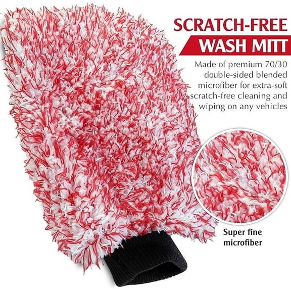 Car Wash Mitt, Long Pile Microfiber Cleaning Glove, Scratch Free Car Cleaning Mitt, Soft Wash Glove for Auto Detailing, Interior Exterior Cleaning, Reusable Multipurpose Wash Tool