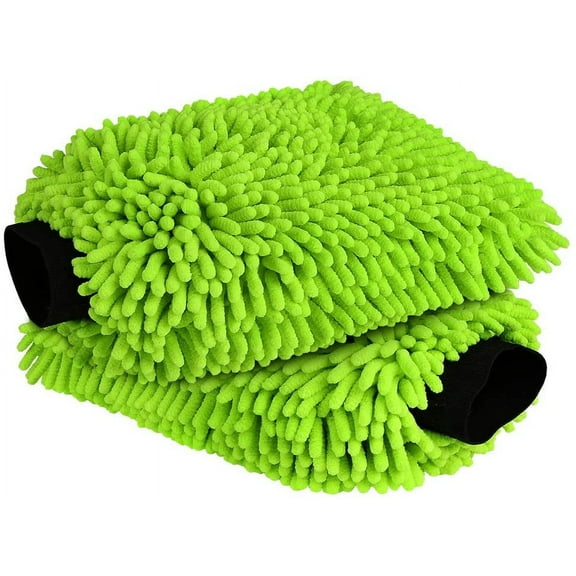 Car Wash Mitt Microfiber, 2PK-Scratch & Lint Free, Premium Chenille Microfiber Wash Mitt-Green Regular Size (7.12''X10.14'')