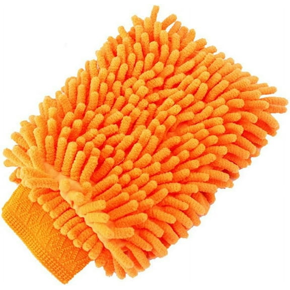 Car Wash Mitt Premium Chenille Microfiber Scratch-Free Cleaning Gloves Double Sided Ultra-Soft Polishing Cloth (Orange)
