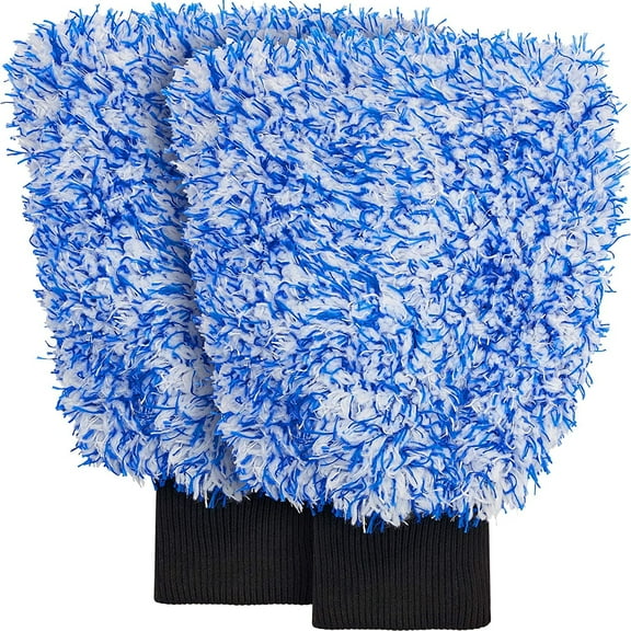 Car Wash Mitt & Works as Car Wash Sponge, Microfiber Wash Mitt Scratch Free, Ultra Absorbent Microfiber Mitt for Cars, Trucks, SUV, Boat & Motorcycle (2 Pack, Large Glove)