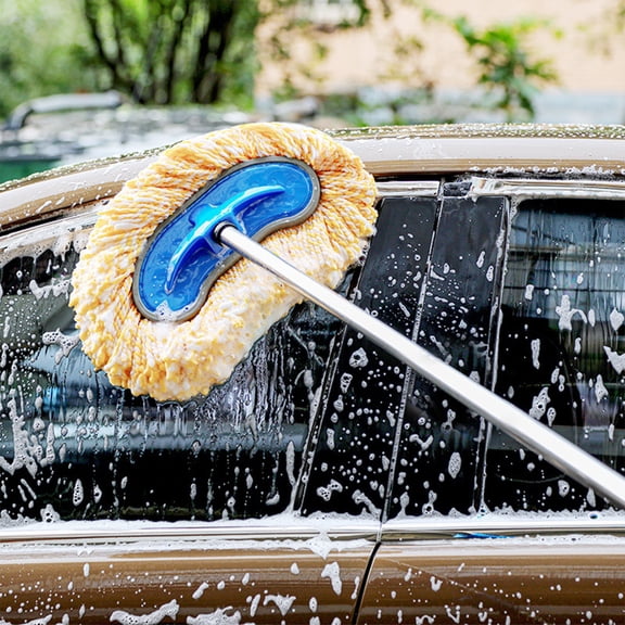 Car Wash Mop Long Handle Soft Bristle Brush Scratch-Free Car Cleaning Tool for Vehicle Exterior and Interior - Absorbent Washable Multipurpose Car Care Accessories