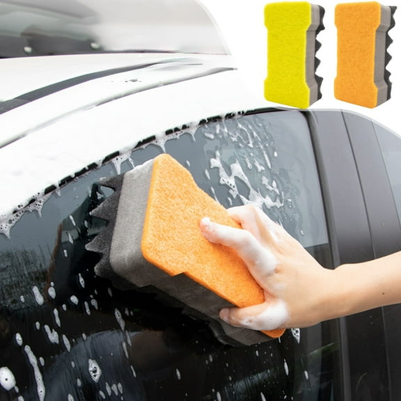 Car Wash Sponge – Double Sided Cleaning Block | Scratch Resistant – Fast Foaming – High Density – Wear Proof – Easy Rinse | Yellow Orange | 8x4.17x3.35 in