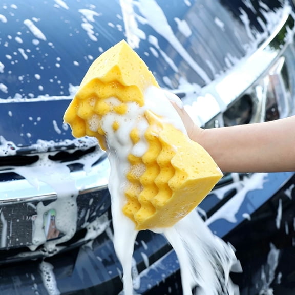 Car Wash Sponge, Extra Large Yellow Sponge for Auto Cleaning & Dish Washing, Easy Grip Scratch-Free Thick Foam Scrubber for Cleaning Car, Truck, RV