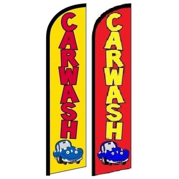 Car Wash Yellow & Red King Flags Pack of 2 | 2.5ft x 11.5ft Outdoor Advertising Banner | Weatherproof Polyester Flags for Car Wash Business (Mount and Poles Not Included)