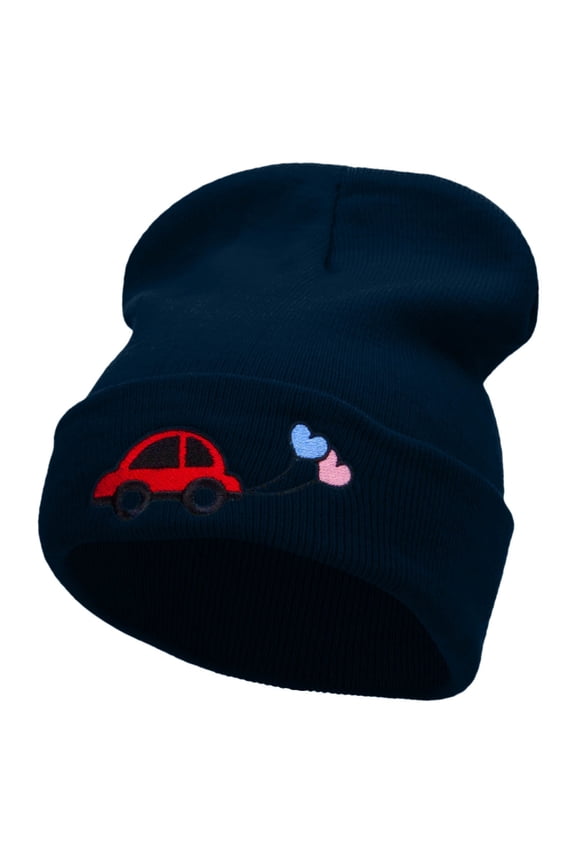 Car Wedding Balloons Embroidered 12 Inch Long Knitted Beanie - Navy OSFM