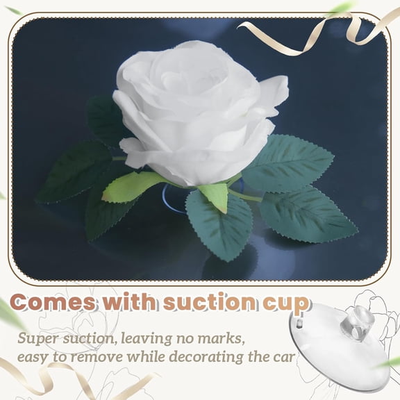 Car Wedding Decoration Garland, Artificial Floral Bouquet with Ribbons, Just Married Front Vehicle Flower Decor, 6 White Flowers & Front Knot for Wedding Party Cars Decorations