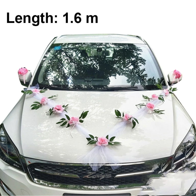 9 Pieces Wedding Car Decorations Kit Silk Flower Ribbon Bows Set