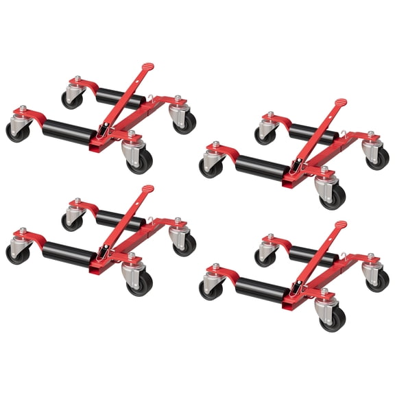 Car Wheel Dolly Jack Set of 4, Heavy Duty 6000 LBS Capacity Mechanical Wheel Dolly with Ratcheting Foot Pedal, Vehicle Positioning Jack for Tire Auto Repair Moving, Red