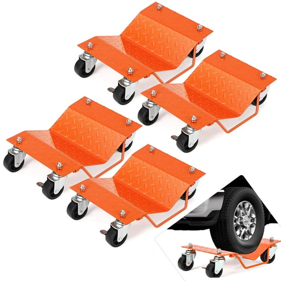 Car Wheel Dolly Set of 4,Heavy Duty Vehicle Mover Dolly, 6000lbs Capacity Car Roller Dolly for Moving Cars, Trucks, and Motorcycles, orange