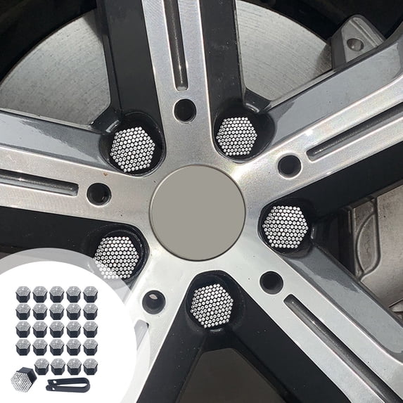 Car Wheel Hub Screw Cap | Diamond Studded Tire Nut Cover | Decorative Multicolor 20-Pack | Scratch Resistant, Rust Preventive, Plastic, Fits 19mm Diameter