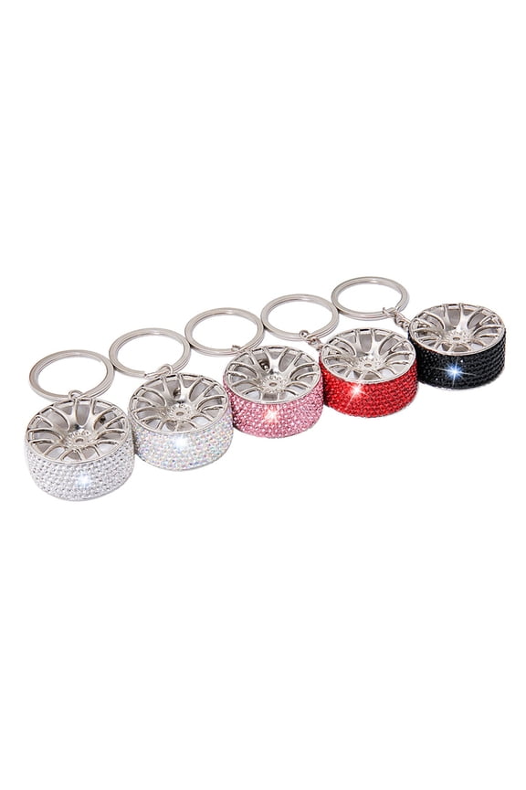 Car Wheel Rim Keychain, Crystal Vehicle Tire Shape Keyring, Universal Fit Rim Model Car Key Chain Keyring Gift