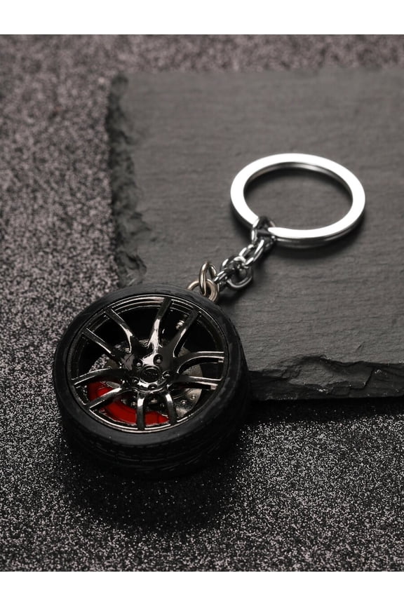 Car Wheel Rim Keychain, Mini Tire Wheel Key Chain with Brake Disc, Automotive Enthusiast Gift Key Ring for Men