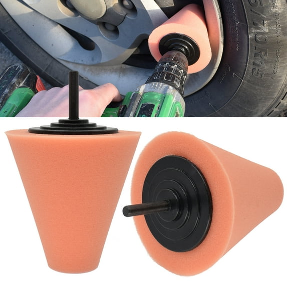 Car Wheel Rim Polishing Sponge Electric Drill Disc Pad Polisher Cone Auto Hub Buffing Tool Tire Hood Grille Cleaning Adapter (2PCS)