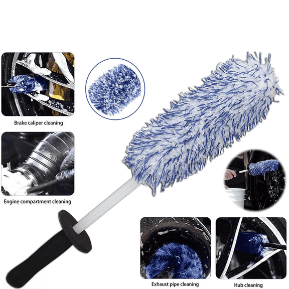 Car Wheel & Tire Cleaning Brush with Ultra-Soft Microfiber Bristles - 42cm Long Handle for Rims, Detailing, and Gentle Washing - Universal Cleaning Tool for Automotive Care