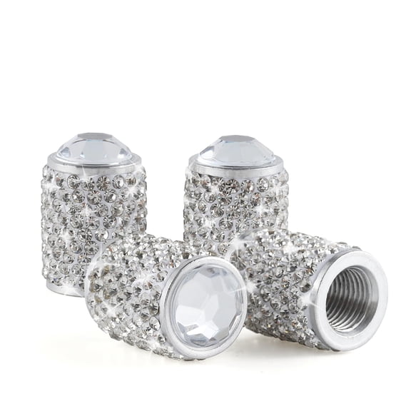 Car Wheel Tire Valve Caps, 4 PCS Bling Tire Valve Caps, Crystal Tire Caps Shinny Rhinestone for Women, Universal Car Dustproof Tire Valve Caps for Cars, Trucks, SUV and Motorcycles (White)