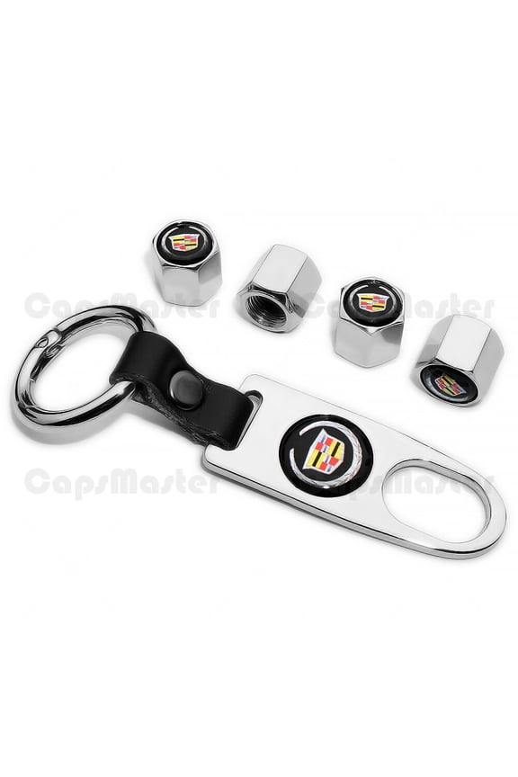 Car Wheels Tire Valve Dust Stem Air Cap Cover + Keychain Ring Fit Cadillac Sport