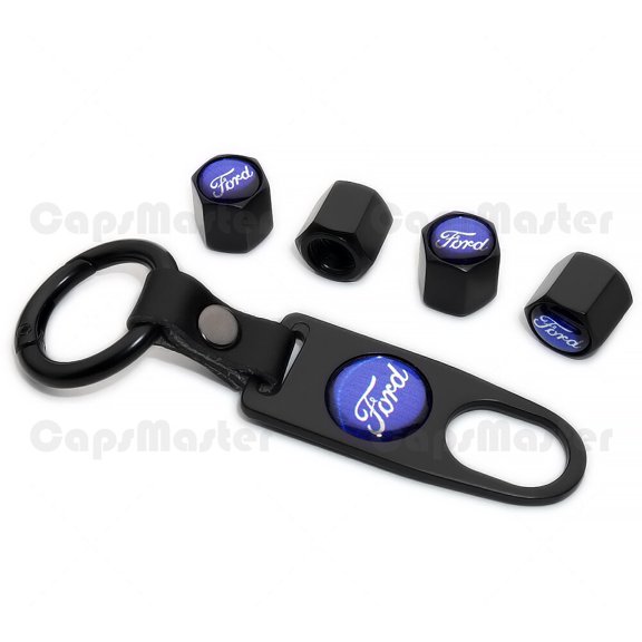 Car Wheels Tire Valve Dust Stem Air Cap Cover + Keychain Ring Fit Ford Sport