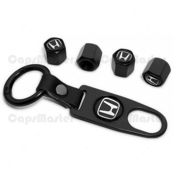 Car Wheels Tire Valve Dust Stem Air Cap Cover + Keychain Ring Fit Most Honda