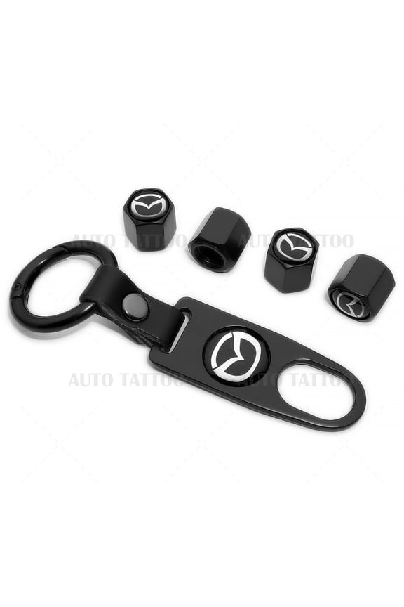 Car Wheels Tire Valve Dust Stem Air Cap Cover + Keychain Ring Mazda Logo Sport