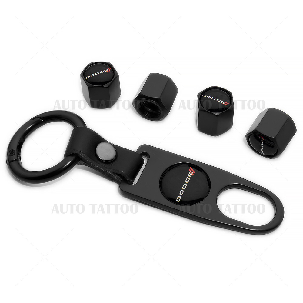 Nissan Tire Valve Stem Dust Caps With Keychain Ring – 4-Piece Metallic Set