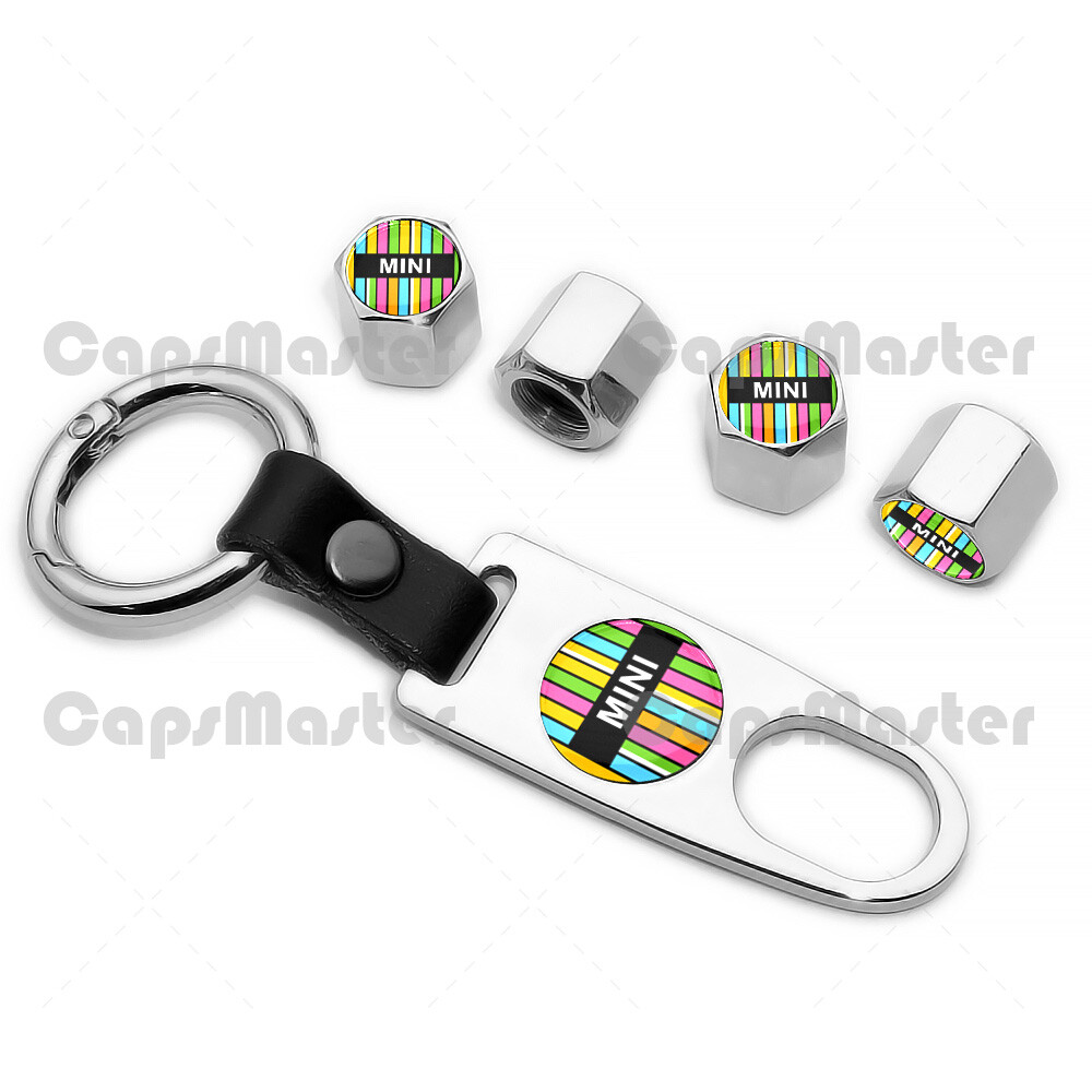 Nissan Tire Valve Stem Dust Caps With Keychain Ring – 4-Piece Metallic Set
