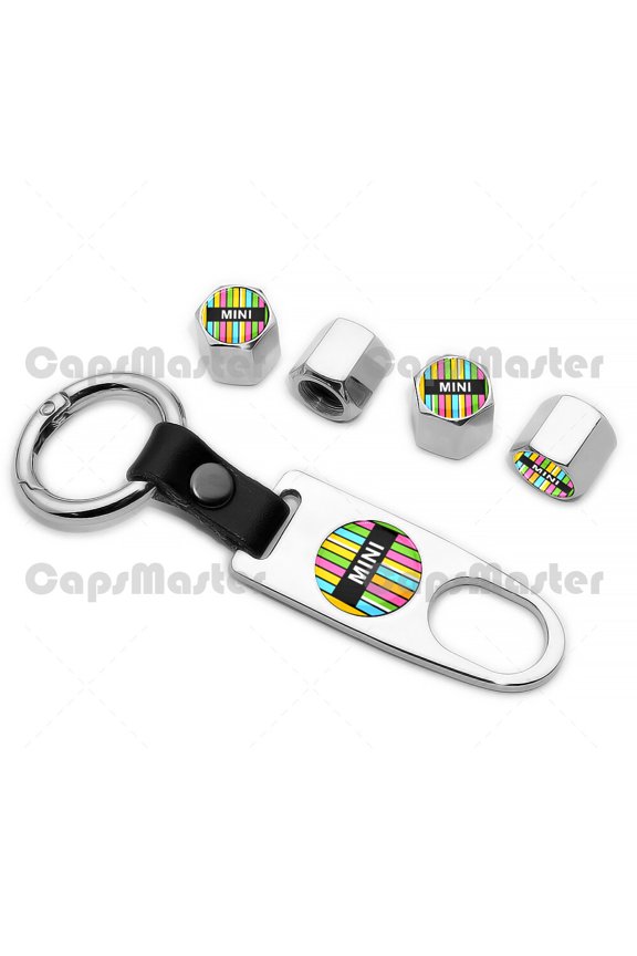 Car Wheels Tire Valve Dust Stem Air Cap Cover + Keychain Ring With Mini Logo