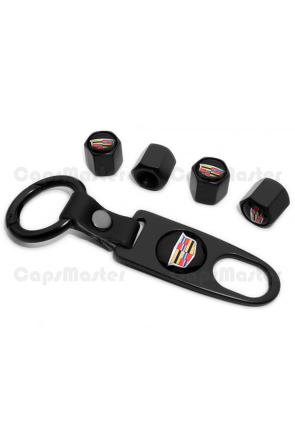 Car Wheels Tire Valve Dust Stem Air Cap Cover + Keychain With New Cadillac Logo