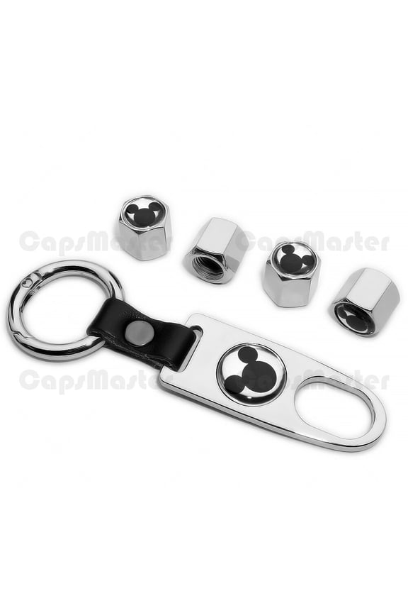 Car Wheels Tire Valve Dust Stem Air Cap Keychain Ring With Cute Micky Mouse Logo
