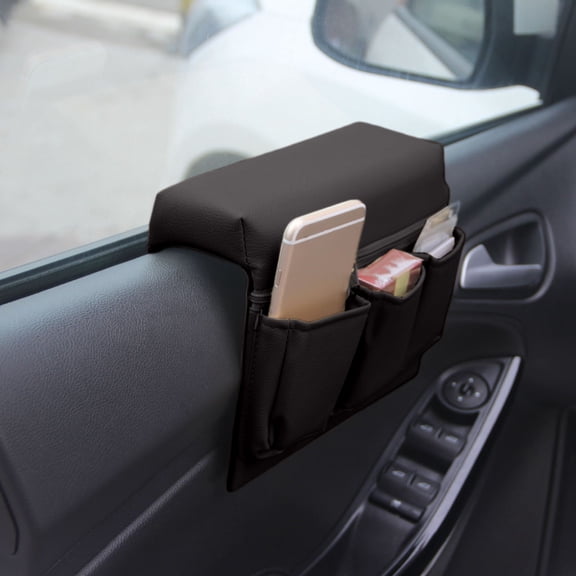 Car Window Armrest Storage Box - Car Organizer with Armrest Console Storage Bag - Multi-Purpose Cell Phone Wallet Holder for Driver - Leather Car Interior Accessories for Auto Truck SUV