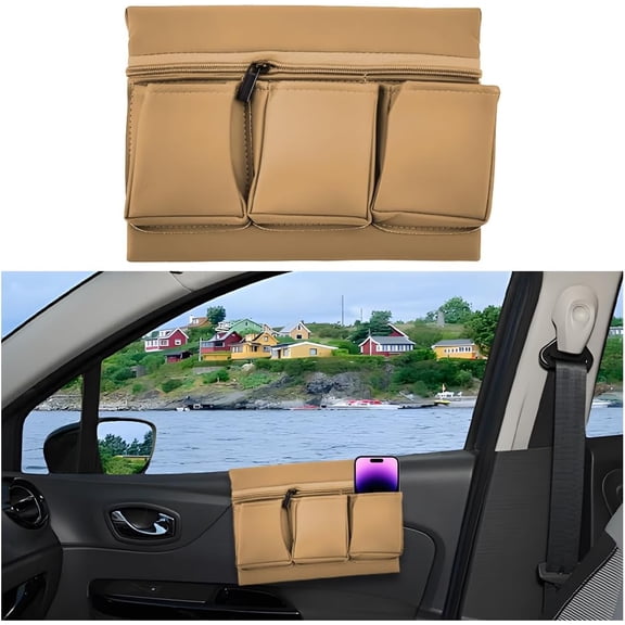Car Window Armrest Storage Box, Leather Vehicle Side Door Organizer with Multiple Pockets, Comfortable Automotive Arm Elbow Rest Pad Bag Accessories, Universal for Most Cars (Black)