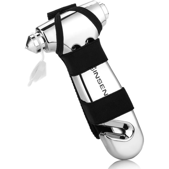 Car Window Breaker Seatbelt Cutter, Emergency Tool, Safety Hammer to Break Glass, 3-in-1 kit, Starlight Silver