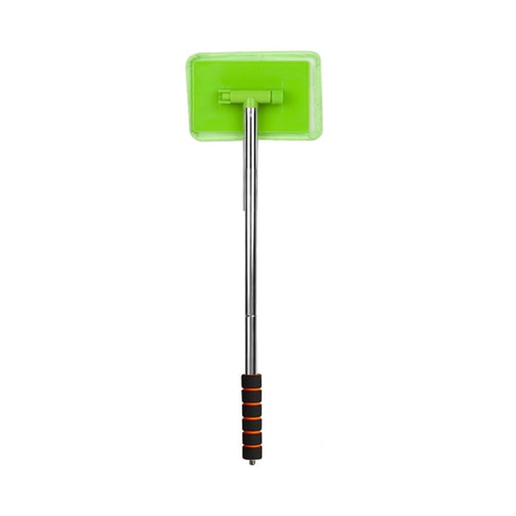 Car Window Cleaner Brush Tool, Retractable Car Cleaning Glass Car Wash Brush(12.6"-19.9"), Vehicle Window Cleaning Tool with Extendable Handle & Reusable Microfiber Pads, 1Pc(Green,12.6x3")