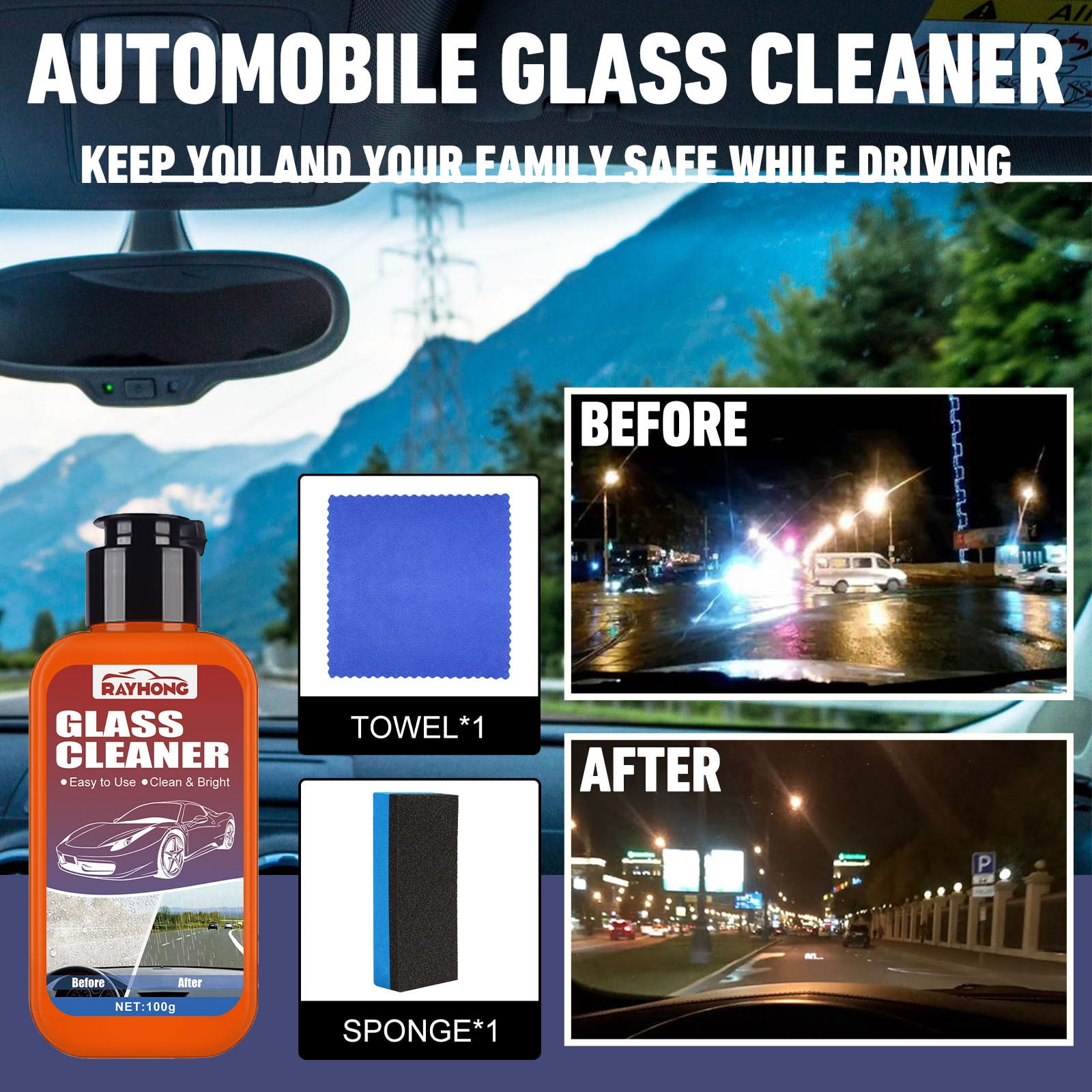 Car Window Cleaner, Hwkond Glass Cleaners And Window Sprays For Cars And Families Can Provide Stripless Bright For, Windscreens And Rearview Mirrors, Without, on Clearance