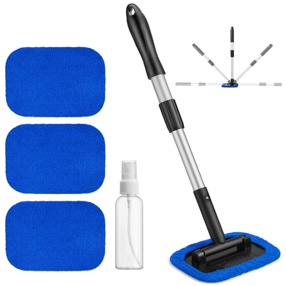 Car Window Cleaner, Microfiber Electronics Cleaning Brush with 4 pcs Washer Towels & 1 Spray Bottle, Blue, New